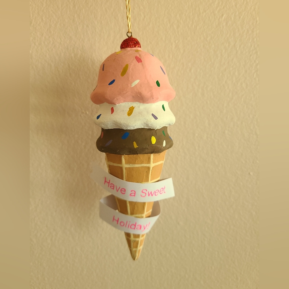 Ice Cream Cone Ornament with Sprinkles